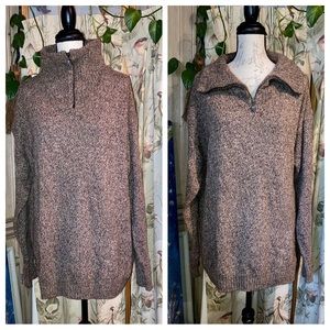 Vintage 90s Wool Zipper Turtleneck Brown Heathered Knit by Woolworths XL Unisex